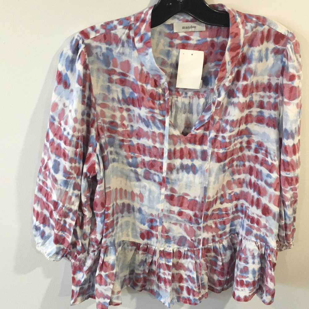 MANDEE Colourful 3/4 Sleeve Ruffle Top Size L